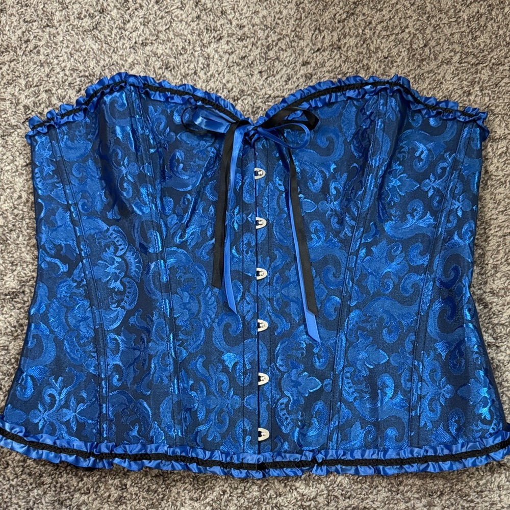 Blue Brocade Corset Top Ren Faire Fairycore